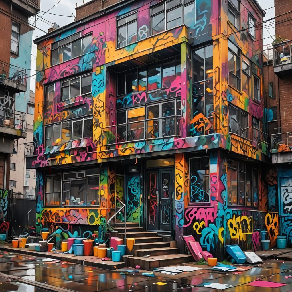 Graffiti Art on Modern Glass House