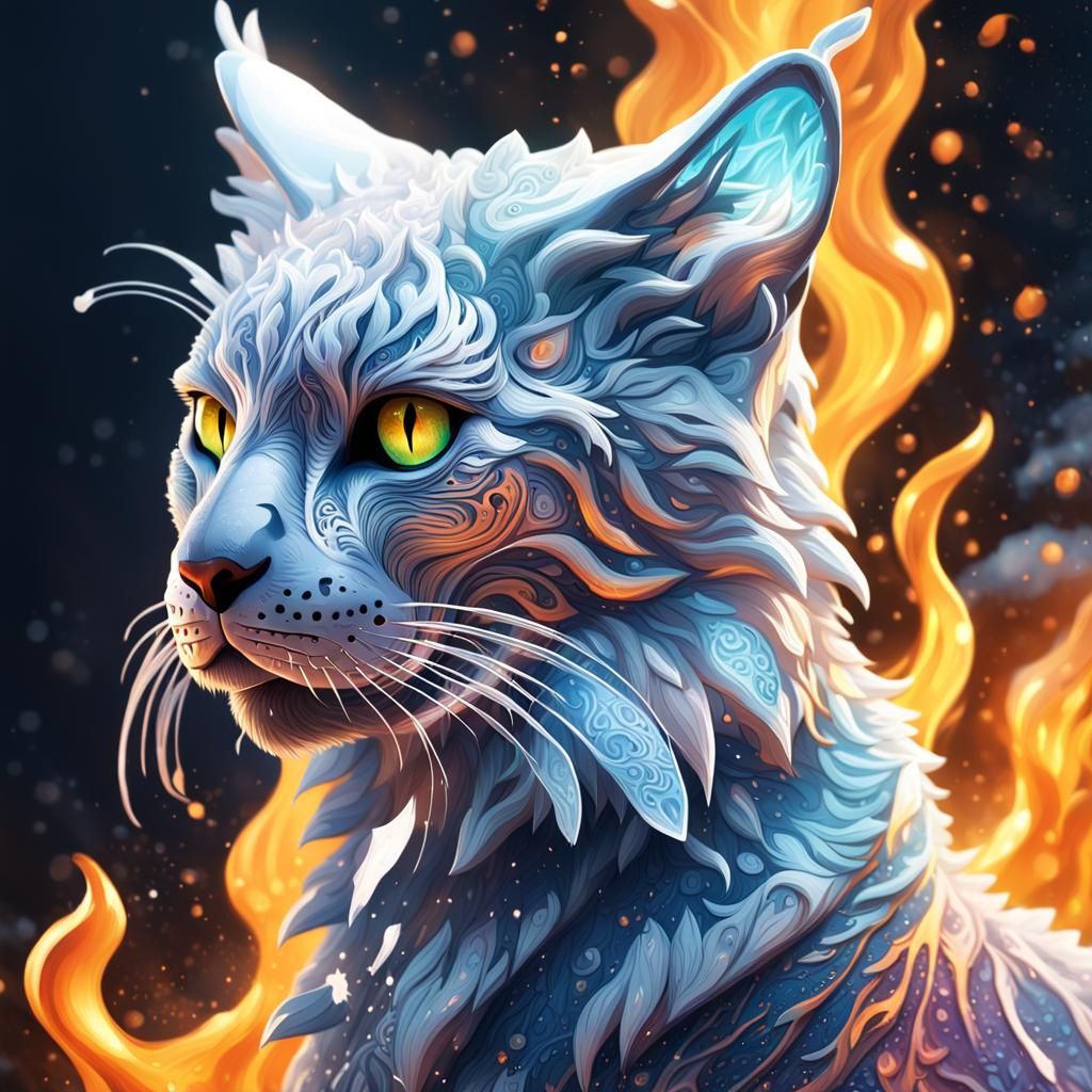 Icy Feline with Frozen Flame Fur