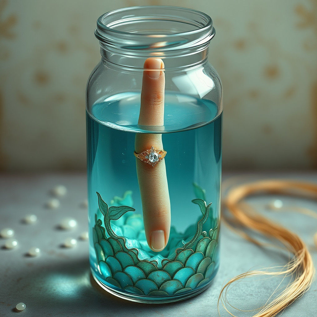 Bejeweled Finger with Mermaid Scales in Apothecary Jar