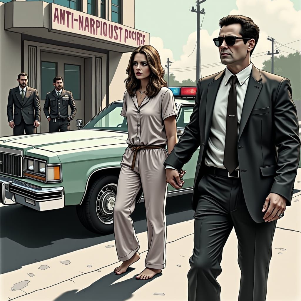 Police Car at Dawn in Comic Book Style