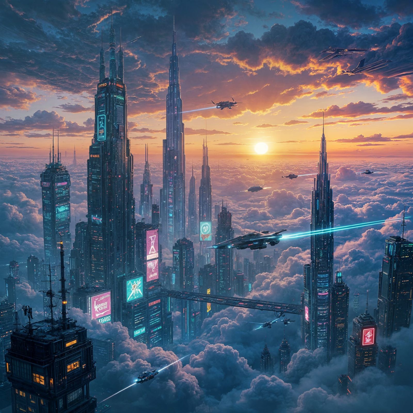 Cyberpunk Metropolis at Sunset: A Cinematic View