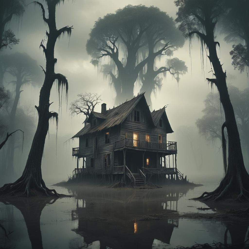 Haunted Bayou Shack in Surrealist Style