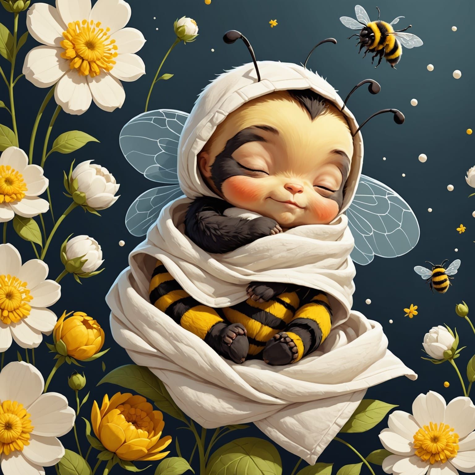 Sleeping Bumblebee with Teddy Bear in Flower