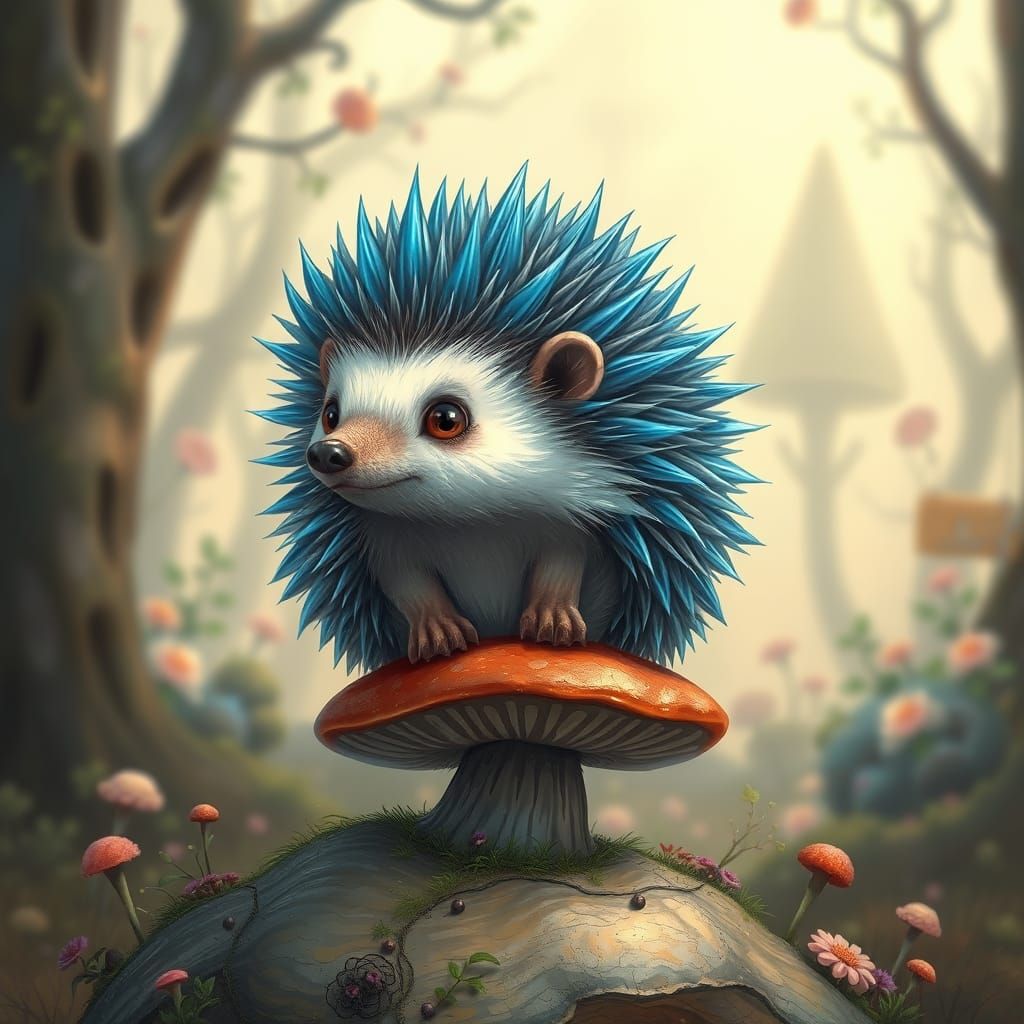 Vibrant Hedgehog in Whimsical Forest