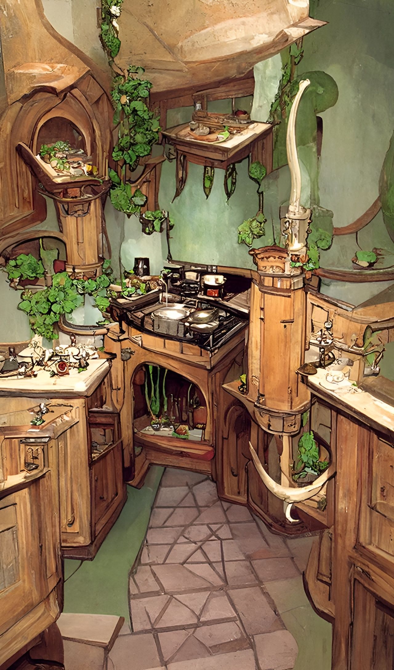 Gnome Kitchen Interior in Art Nouveau Style