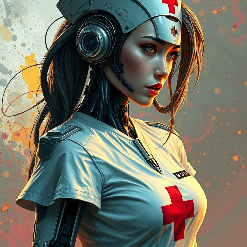 Cyborg Nurse in Intricate Hyperrealistic Uniform