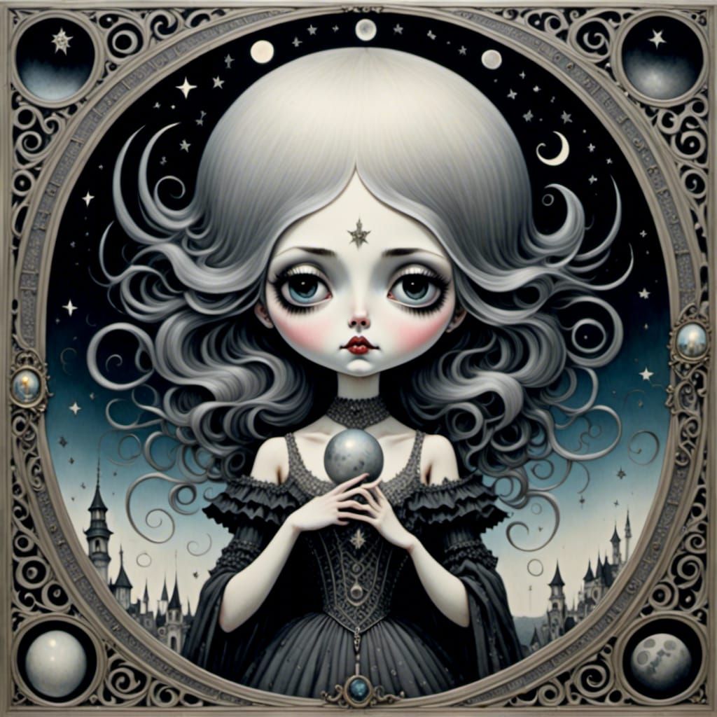 Gothic Moon Goddess in Mark Ryden Style