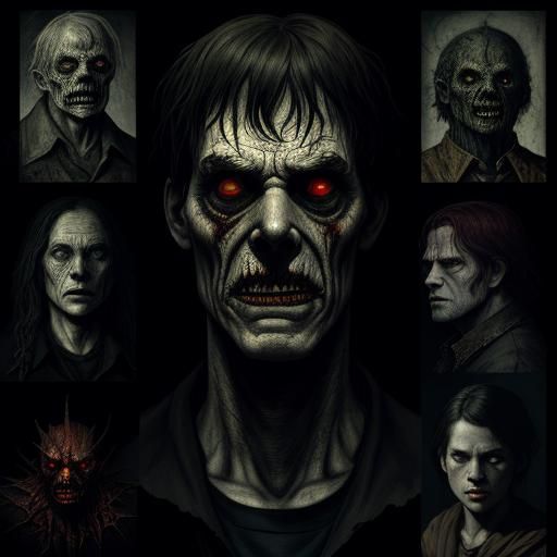 Stephen King Movie Character Collage in Dark Fantasy Style