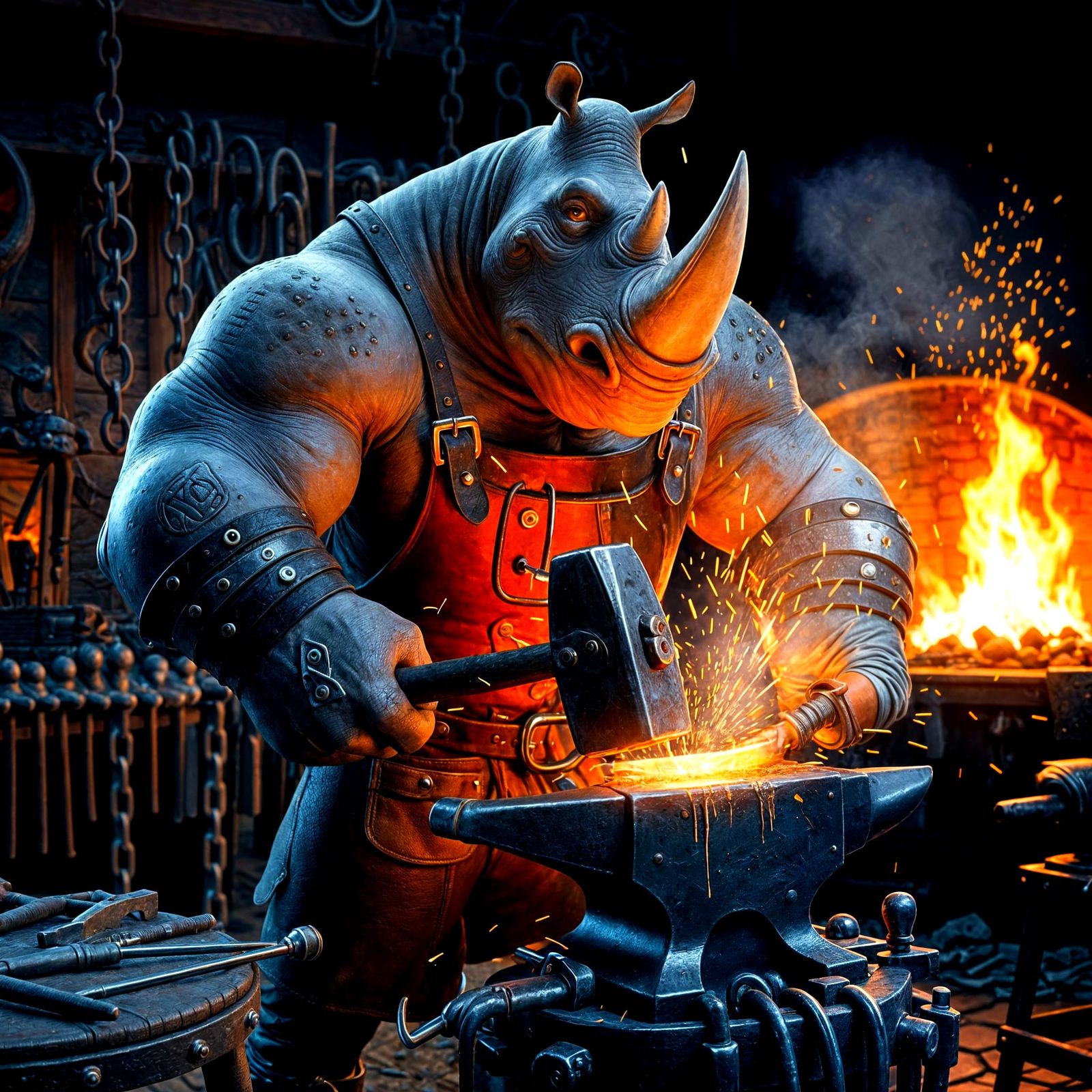Funny Rhino Blacksmith Cartoon in 3D