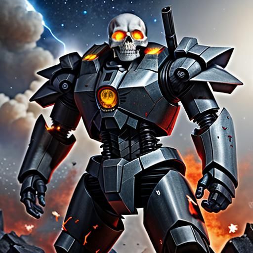 Metal Skull with Glowing Eyes and Shooting Stars