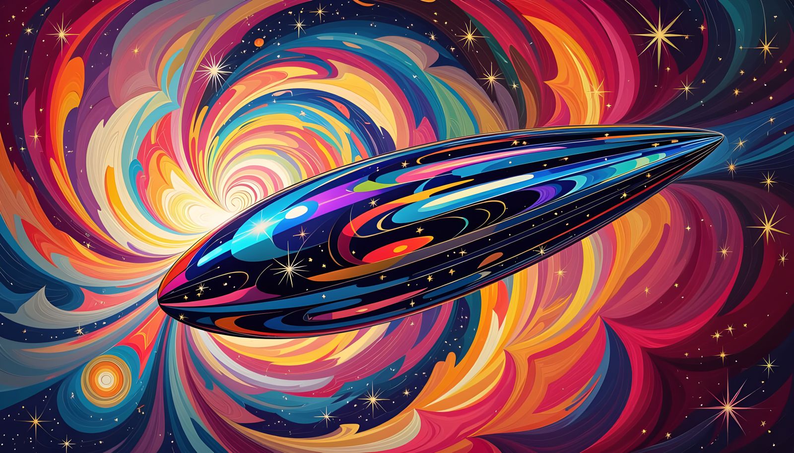 Reflective Cylinder Mirrored in Colorful Cosmic Dreamscape