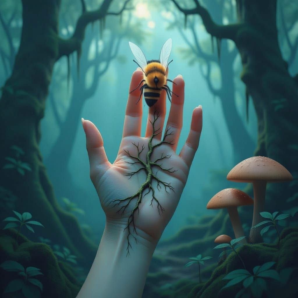 Surreal Hand Transforms Into Living Tree Roots