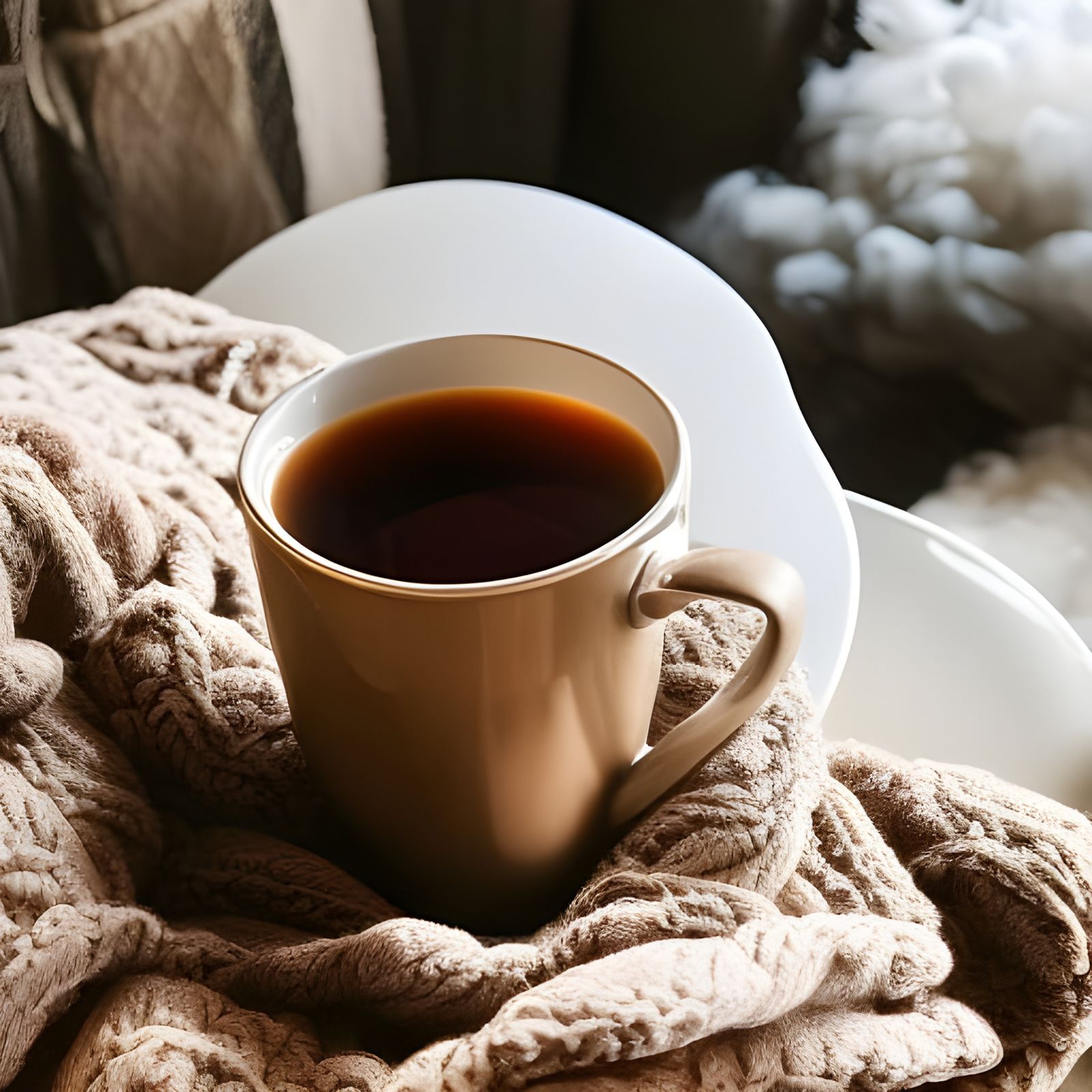 Cozy Tea by the Fireplace in Golden Hour Lighting