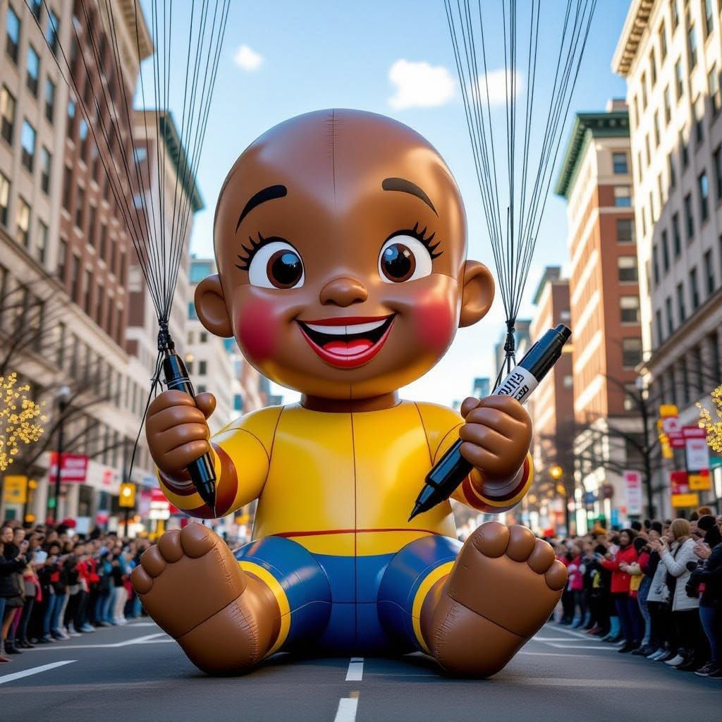 Giant Inflatable Kid Balloon with Sharpie in Parade