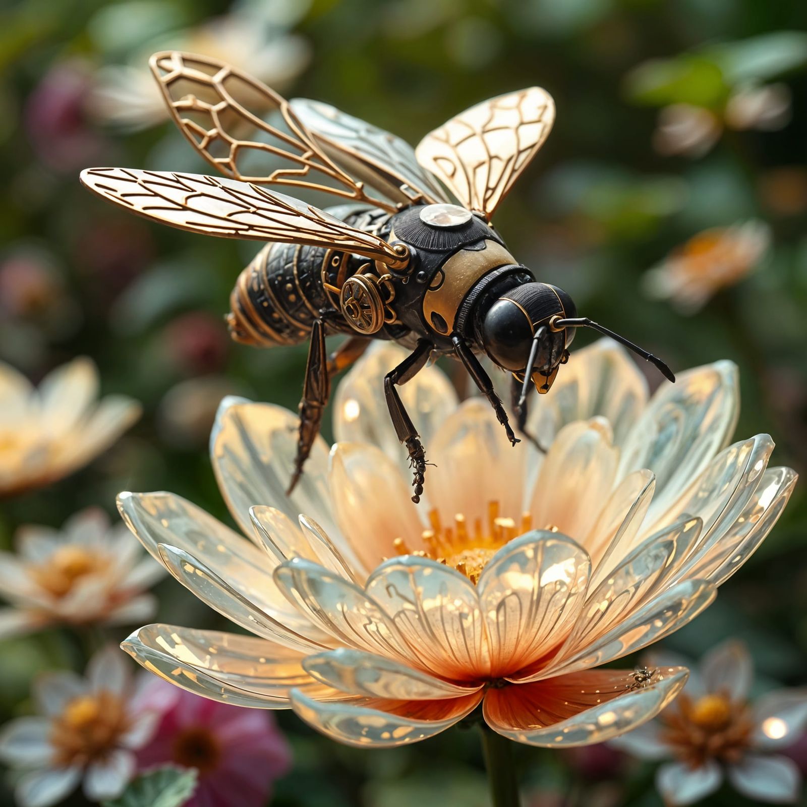 Steampunk Bee in Elegant Crystal Bloom