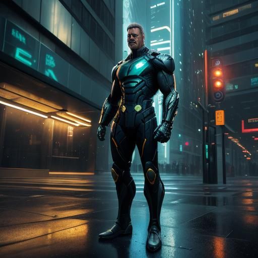 John Spartan in a Futuristic Cityscape