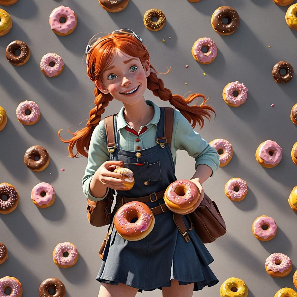 Pippi Longstocking Eats Donut in Disney Style