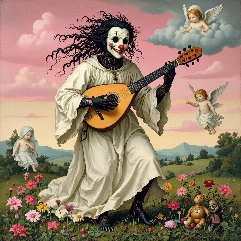 Medieval Illumination: Jesting Vice with Lute and Mask