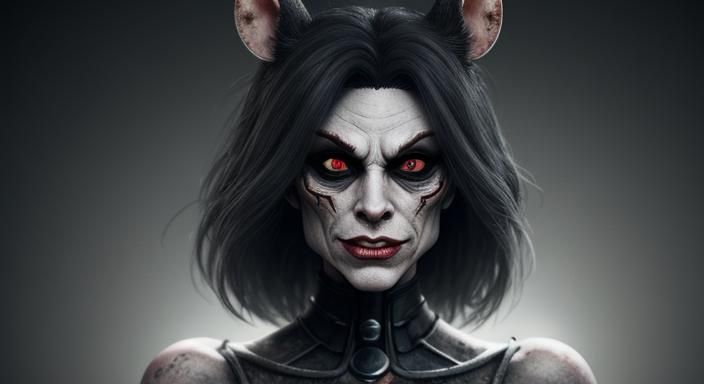 rat-woman's face detailed crypt background depth with 10 lay...