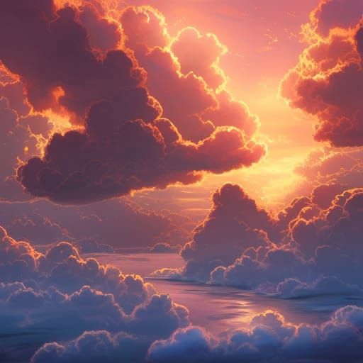 Sunset Cumulus Clouds in Detailed Matte Painting