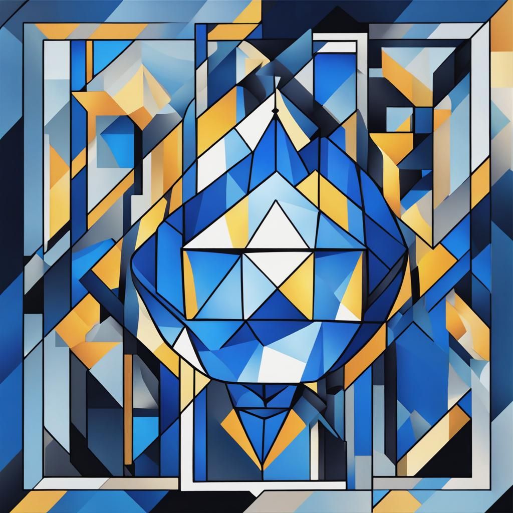 Blue Lantern in Cubist Art Deco Style