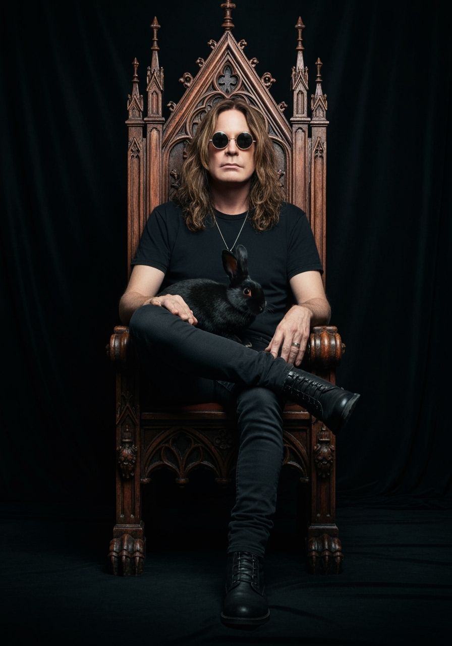 Ozzy Osbourne Portrait on Gothic Throne
