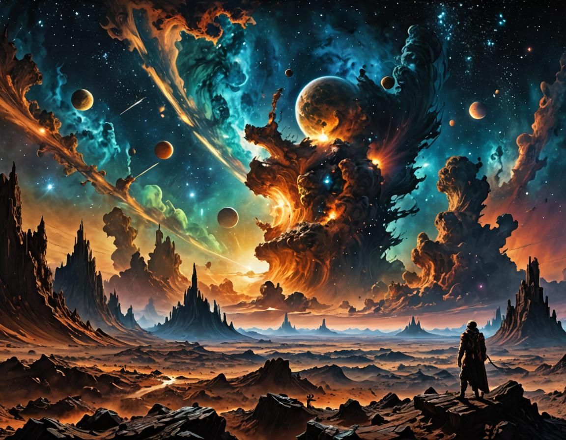 Deep Space Starscape with Novae in Aetherpunk Style