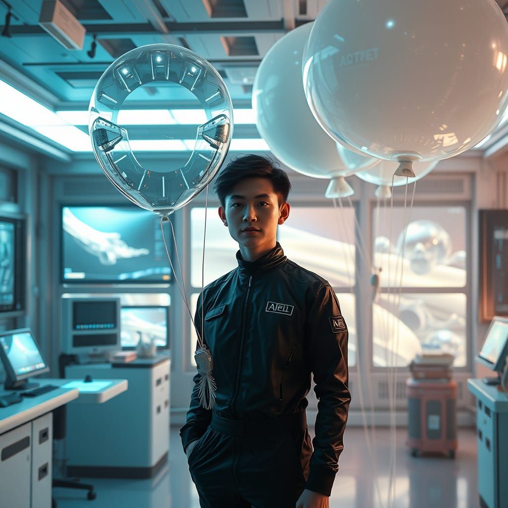 Futuristic Engineer Designs Balloons in High-Tech Lab