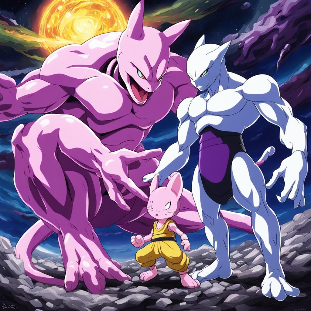 Majin Buu vs Mewtwo in Anime Style