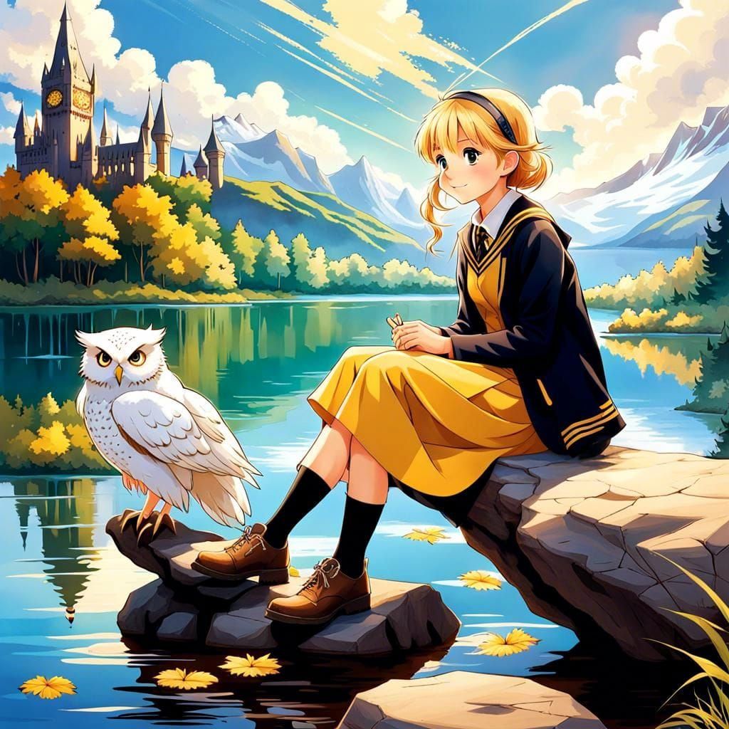 Hufflepuff girl by the lake