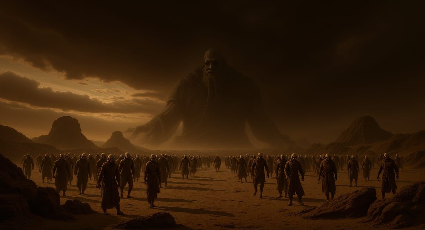 Tormented Souls Procession in Ruined Desert Landscape