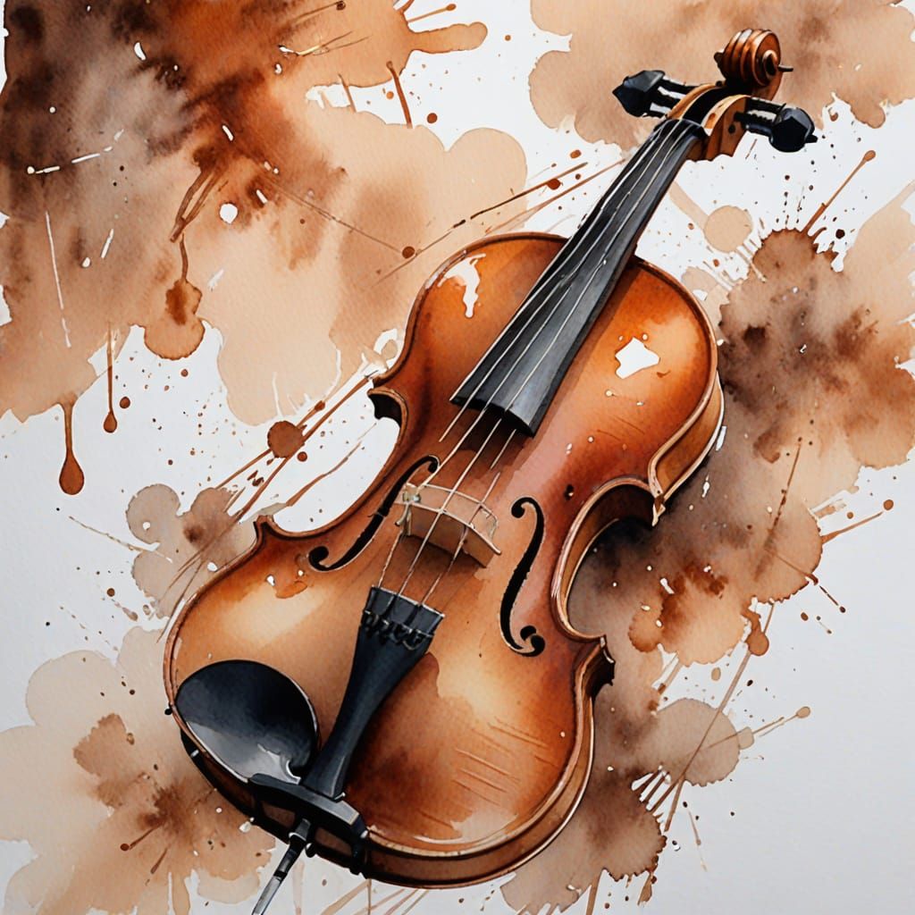 Elegant Brown Violin in Watercolor