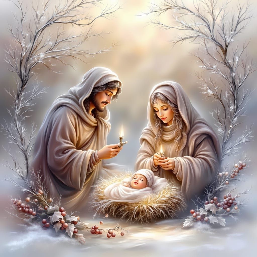 Christmas Nativity Scene with Mary, Joseph, and Baby