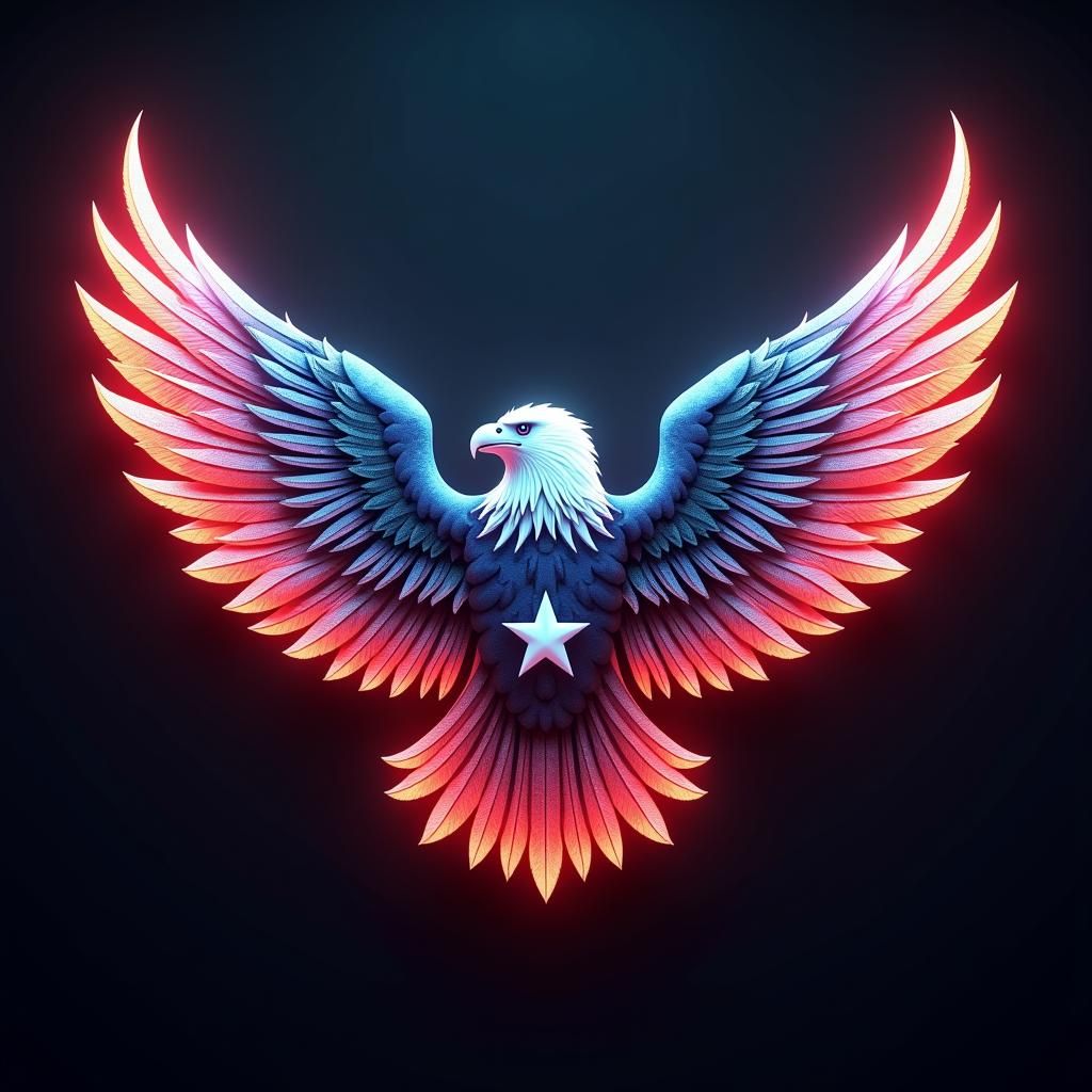 Dystopian Patriotic Eagle Logo with Star and Stripes