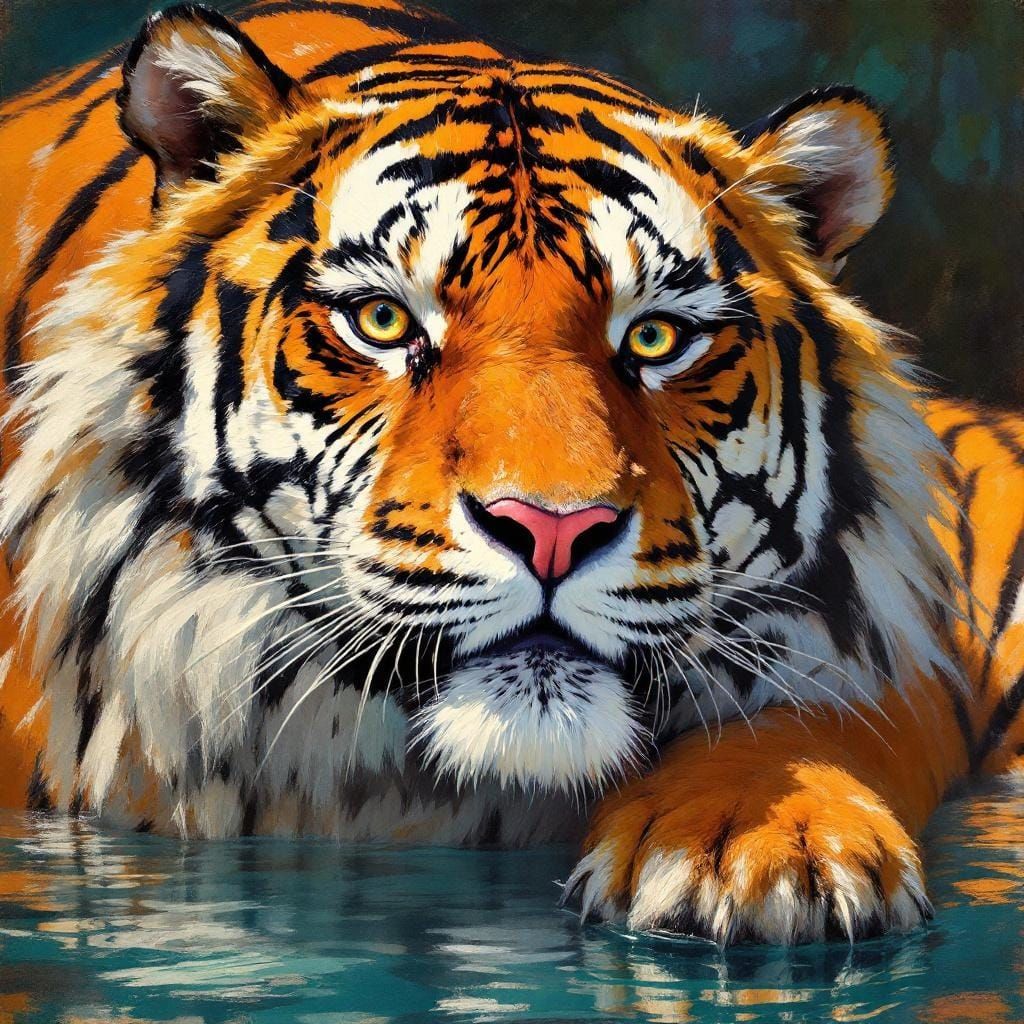 Tigers at the Bronx Zoo in Impasto Style