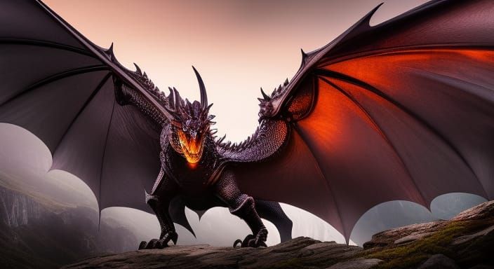 Epic Black Dragon in Dark Fantasy Art
