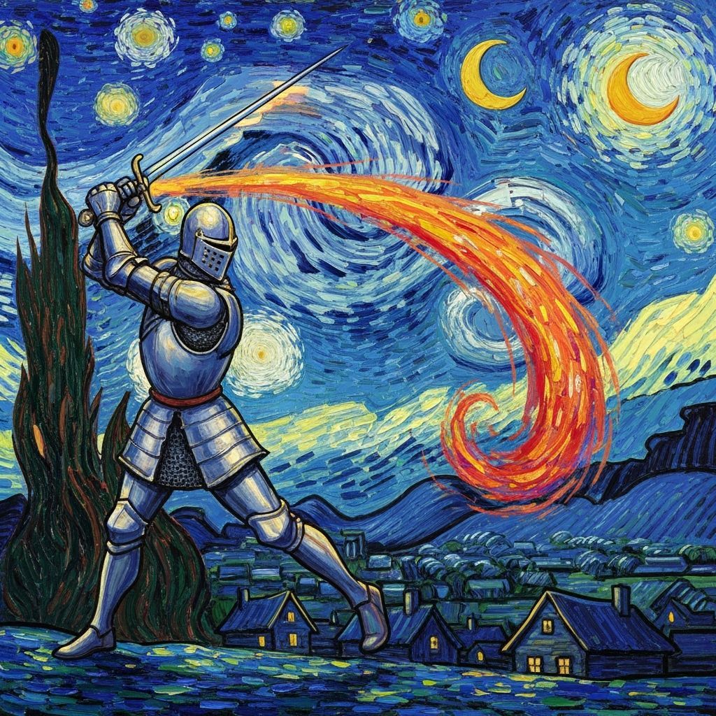 Knight's Comet Swing Amidst Van Gogh's Starry Night