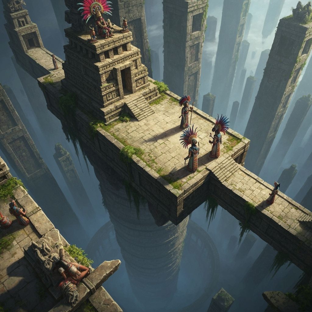Mexica Temple on Spiraling Abyss: Fantasy Concept Art