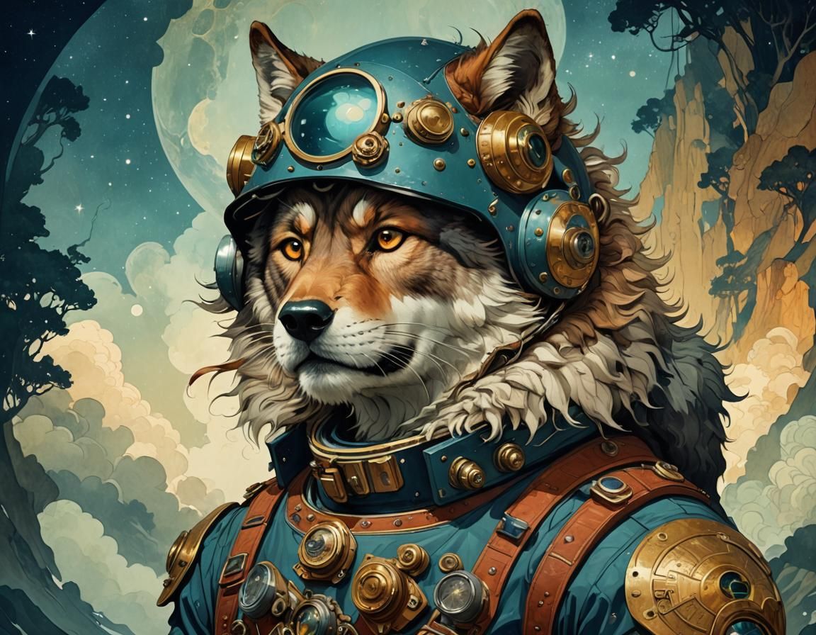 Anime Wolf Astronaut Pirate Portrait in Digital Art