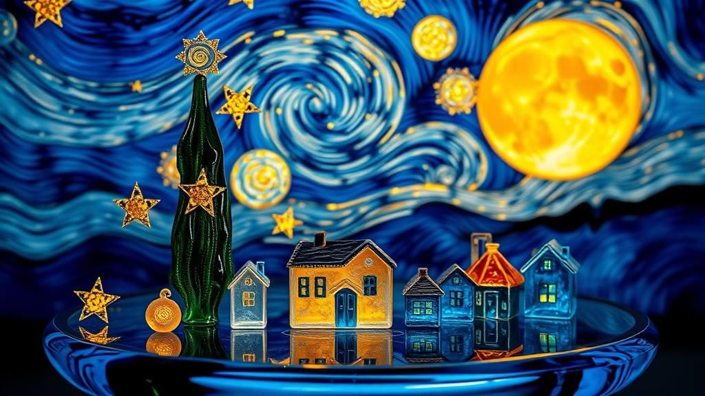 Ethereal Enamel Glass Figurines: Starry Night Tribute