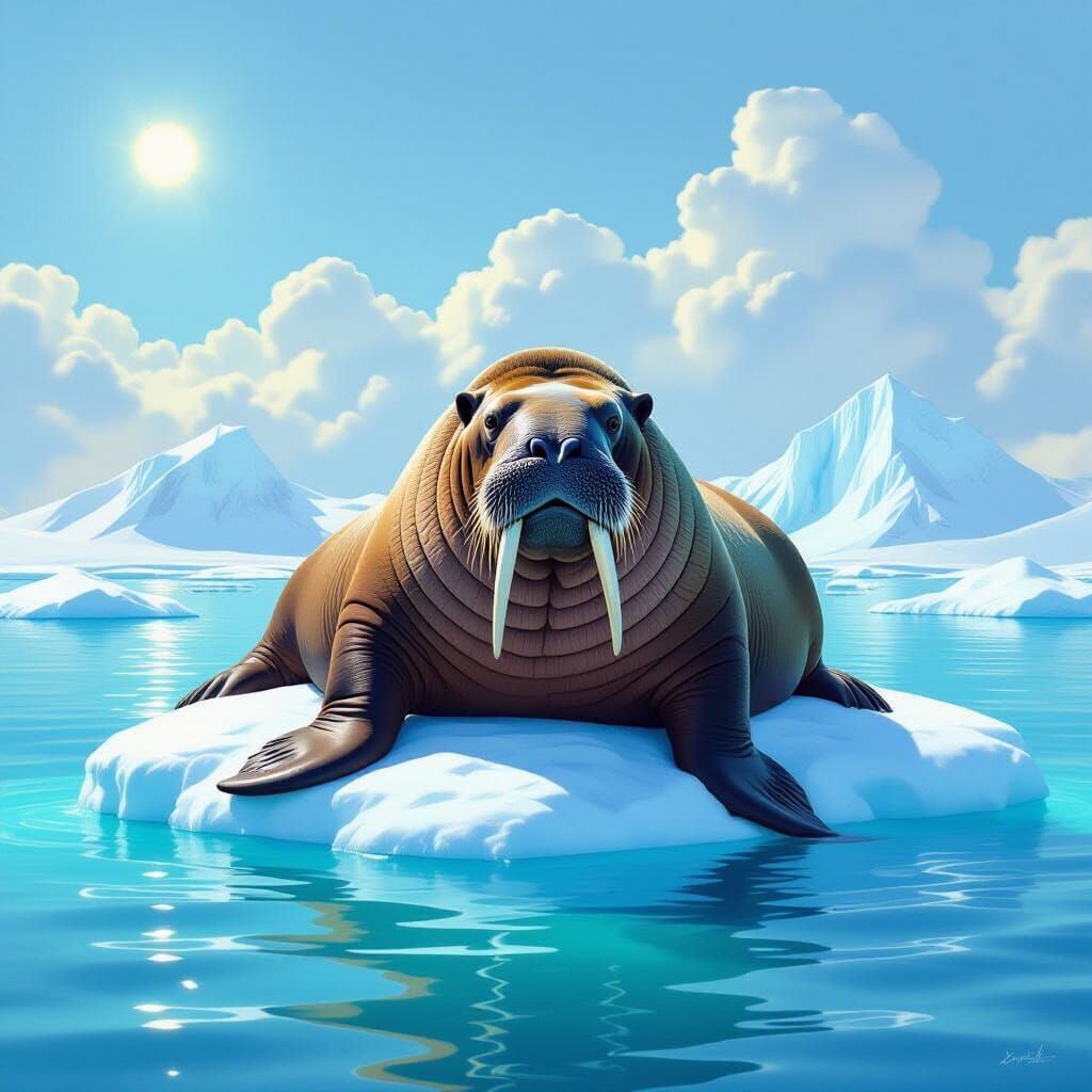 Wise Old Walrus on Arctic Iceberg