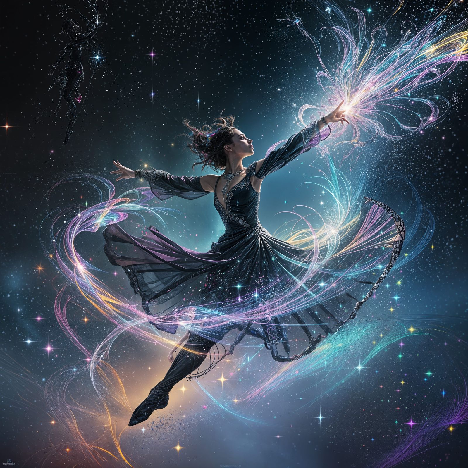 Mystical Black and White Wand in Vibrant Splash Art Style