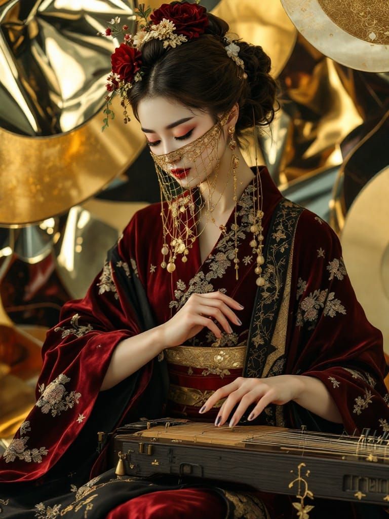 Elegant Bijin-Ga in Velvet and Gold