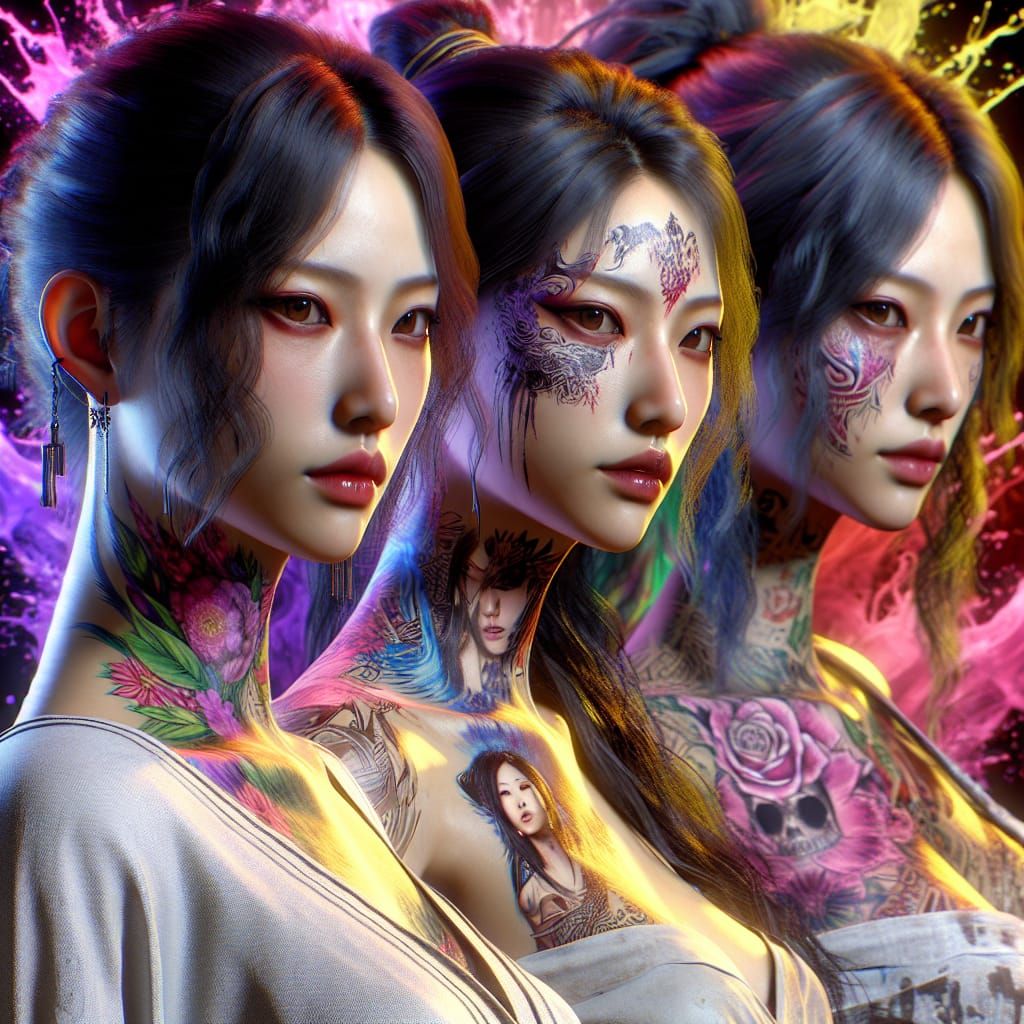 Black Lotus Triad The Image is of three Japanese women.  Beautiful Dangerous Deadly tattoos