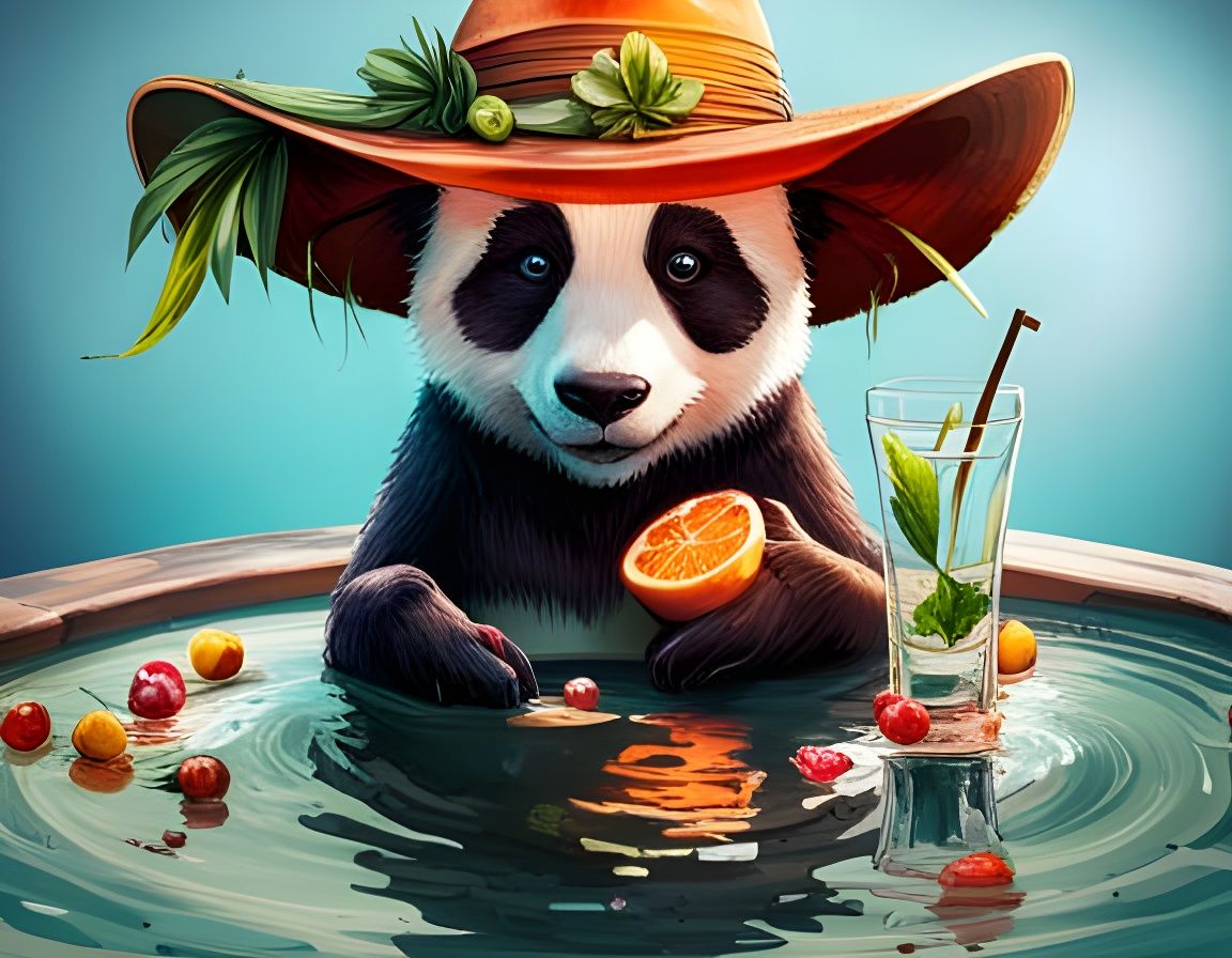 Panda in Pool: Detailed 3D Digital Art