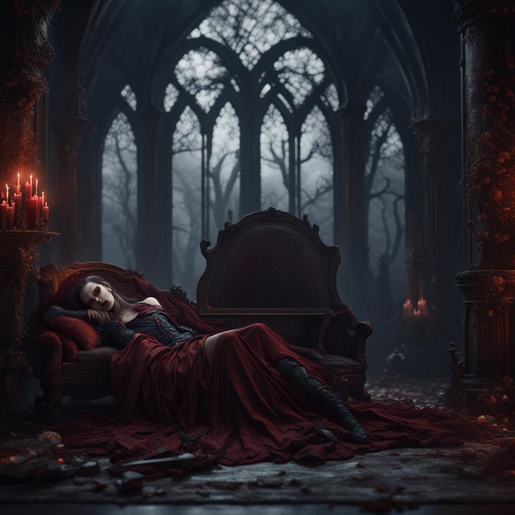 Fantastical Vampire Sleeping: Detailed Matte Painting