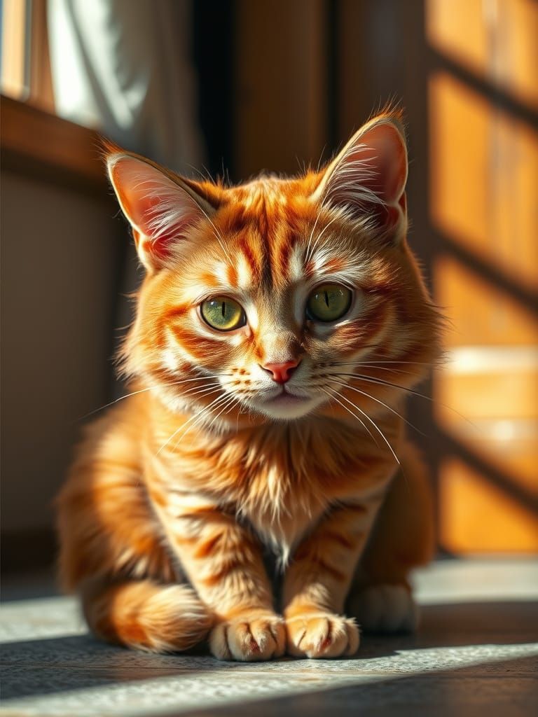 Sad Orange Tabby Cat in Hyper-Realistic Style