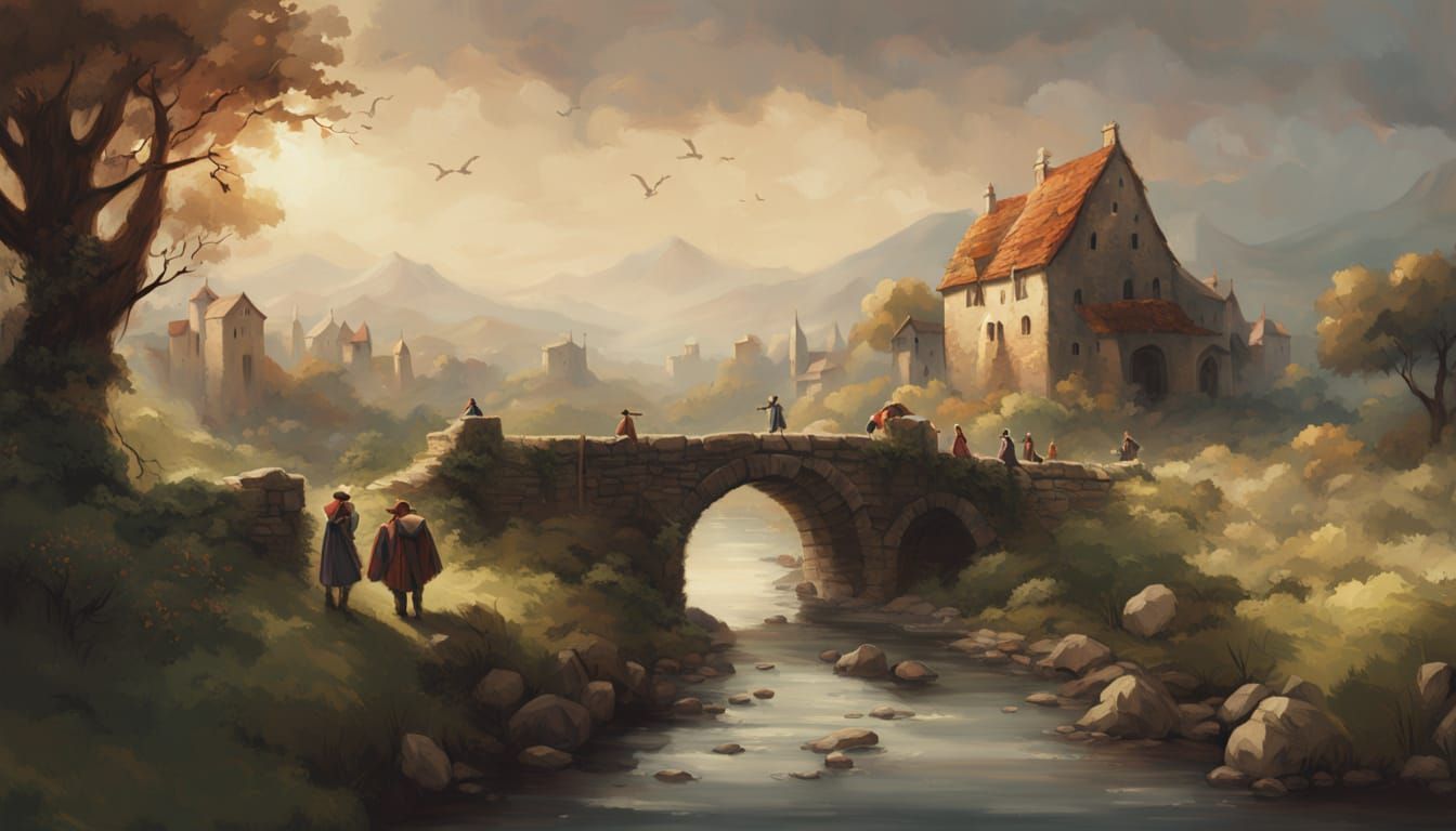 Medieval Bridge Over a Turbulent River in Golden Hour