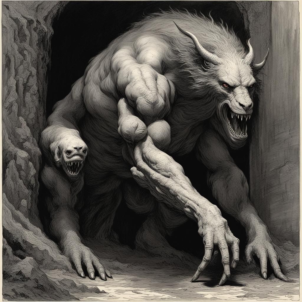Terrifying Beast in Dark Fantasy Style