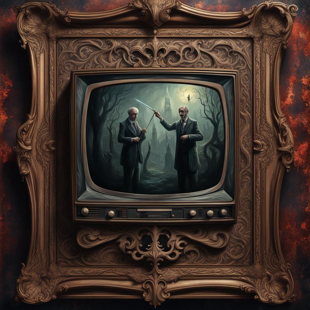 Gothic Art Nouveau Poster of an Old TV